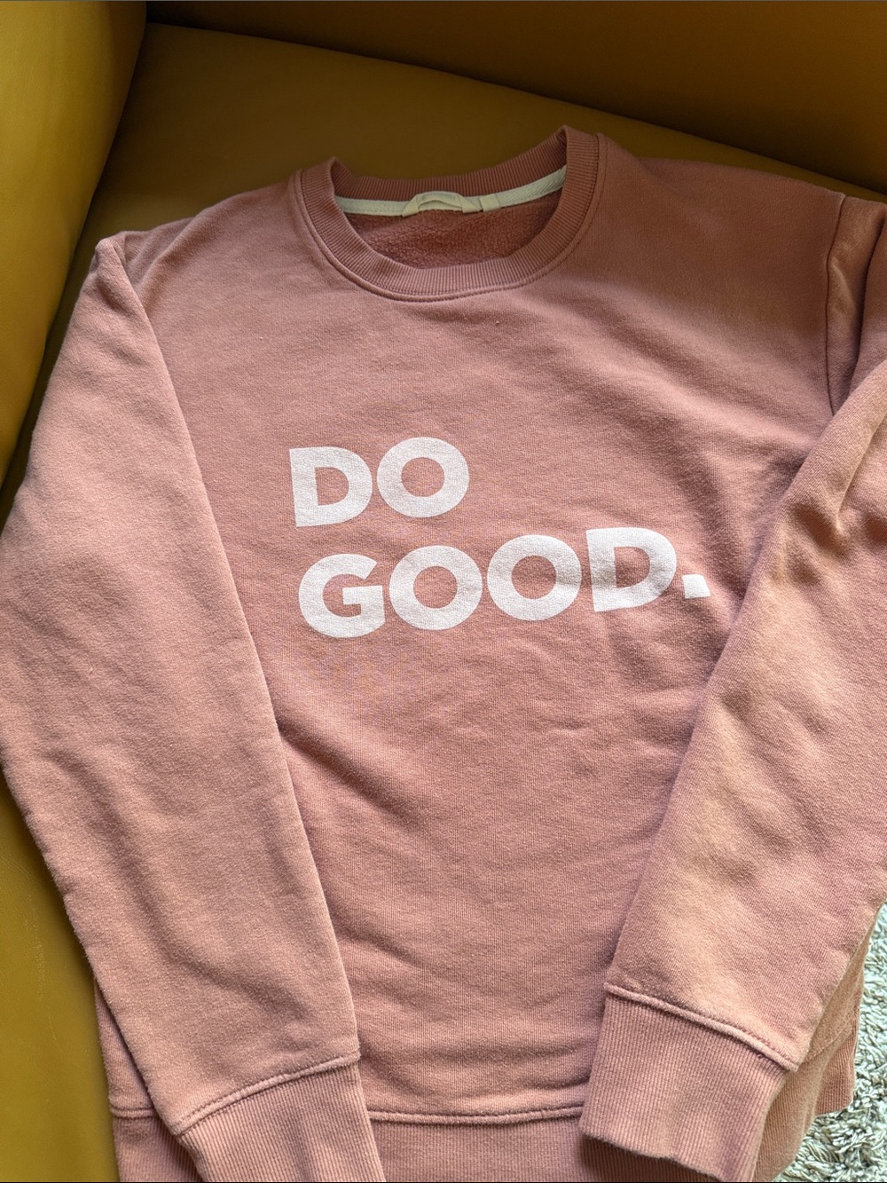 cotopaxi Pink Crewneck Sweatshirt with White "DO GOOD." Graphic